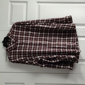 Faded Glory Maroon & Gray Flannel Button Down Shirt - Plus Size 22W/24W - EUC